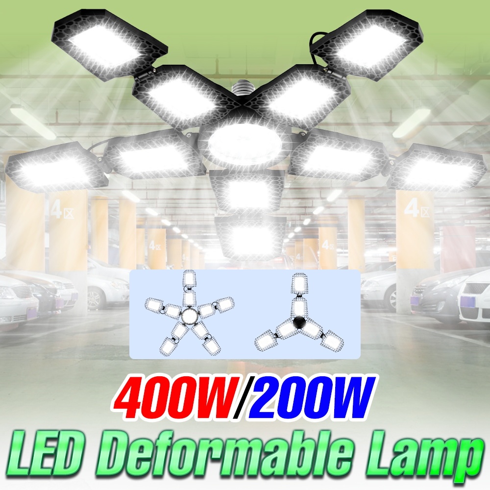 400W LED Deformable Garage Light 100-277V E27/E26 ในร่มพับโกดัง Workshop โคมไฟ 200W Basement ที่จอดร