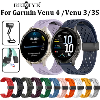 สายรัดซิลิโคนสําหรับ Garmin Venu 4 41 มม.45 มม.หัวเข็มขัดแม่เหล็กสายรัดข้อมือสร้อยข้อมือสําหรับ Garmin Venu 3/Venu 3s สร้อยข้อมือ
