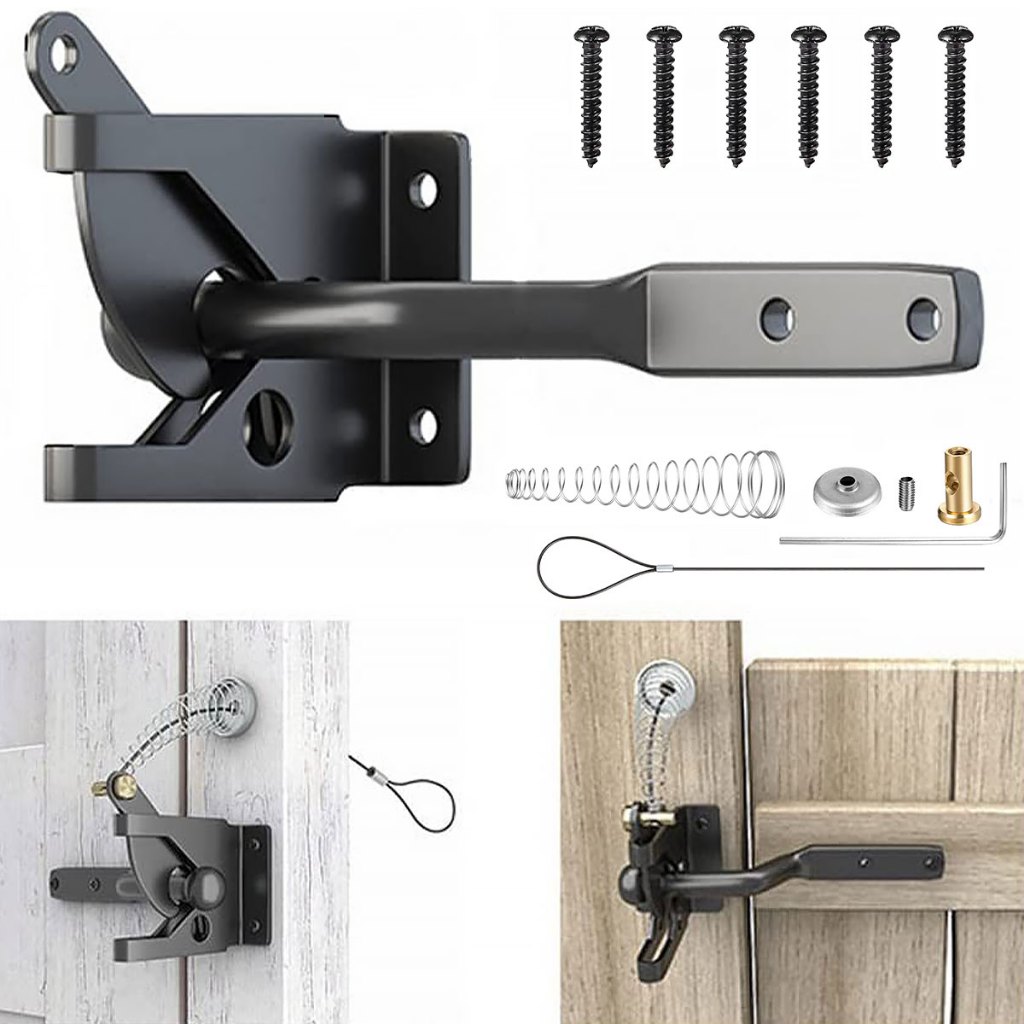Self-Locking Gate Latch เหล็กคาร์บอนโพสต์ติดตั้งรั้วประตู Latch Heavy Duty อัตโนมัติ Gravitation Lever ล็อครั้ว Latch SHOPQJC4723