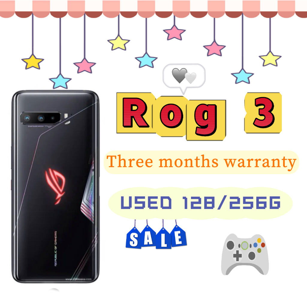 โทรศัพท์สําหรับเล่นเกม ROG Phone 3 มือสองดั้งเดิม 128/256GB สีดํา รับประกัน 3 เดือนในสต็อก