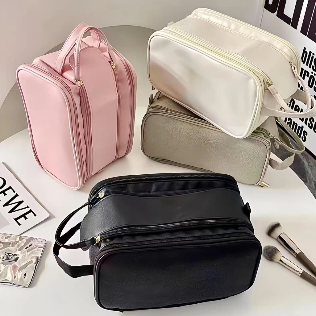 ความจุขนาดใหญ่ กระเป๋าเครื่องสําอางผู้หญิง กันน้ํา แบบพกพาเดินทางถุงแป้ง ซิปคู่แต่งหน้าออแกไนเซอร์ กระเป๋าเก็บของ สําหรับเดินทางและใช