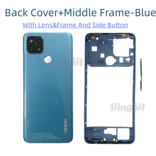 สําหรับ OPPO A15 A15S ฝาหลังแบตเตอรี่พร้อมเลนส์กล้องพร้อมกรอบกลาง