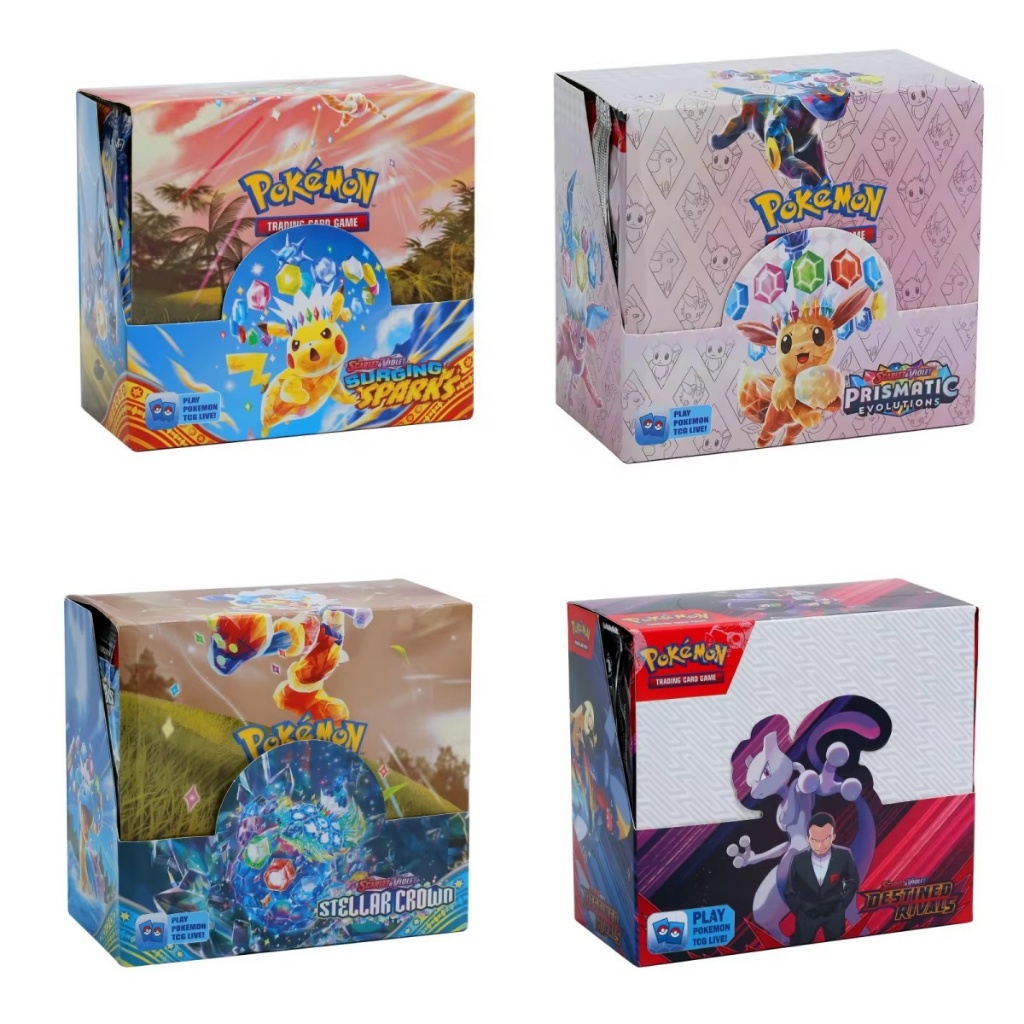 324 ชิ้น/เซ็ตการ์ด Pokemon Prismatic Evolutions Siellar Crown Destined Rivals Surging Sparks คอลเลกชันการ์ด