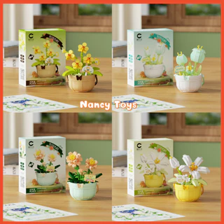 🌺🌻ตัวต่อดอกไม้ 9 ชิ้น พร้อมกระถาง กุหลาบ ทานตะวัน ทิวลิป DIY 9cm 189pcs ของเล่นเด็ก ของขวัญ ชุดของขวัญวันแม่ <Nancy>