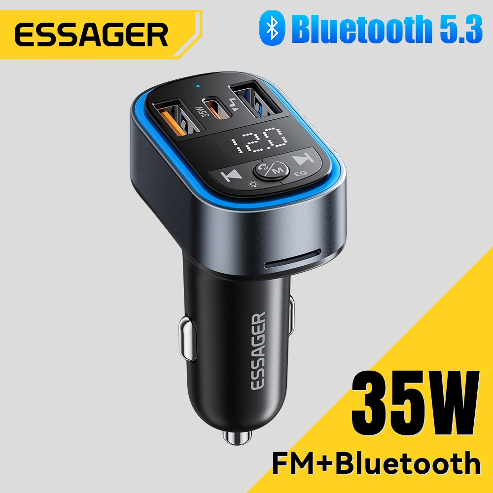 Essager รถเครื่องส่งสัญญาณ FM แฮนด์ฟรีไร้สายบลูทูธ 5.3 พร้อม PD 35W Fast Car Charger Dual USB รถวิทยุ Modulator MP3 เครื่องเล่น
