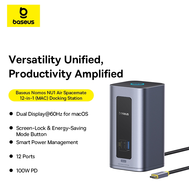 Baseus Nomos NU1 Air Spacemate 12-in-1 Docking Station สำหรับ Mac สี Space Grey USB-C ถึง 2HDMI 2K@6