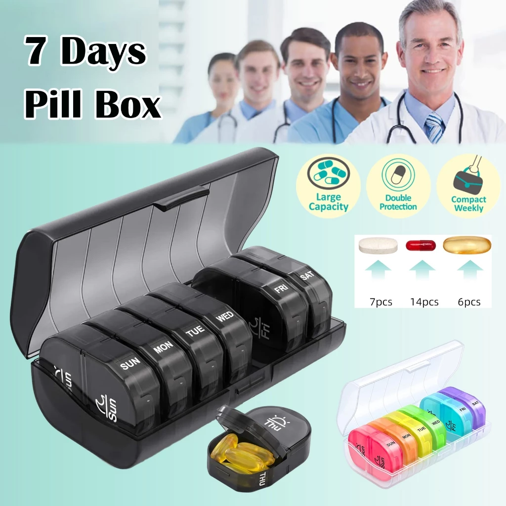 Pill Box กล่องยา ถอดแยกได้ 7 วัน 14 ช่อง ตลับยา ตลับใส่ยา กล่องเก็บ กล่องใส่แบบพกพา วิตามิน กันน้ำ กันชื้น