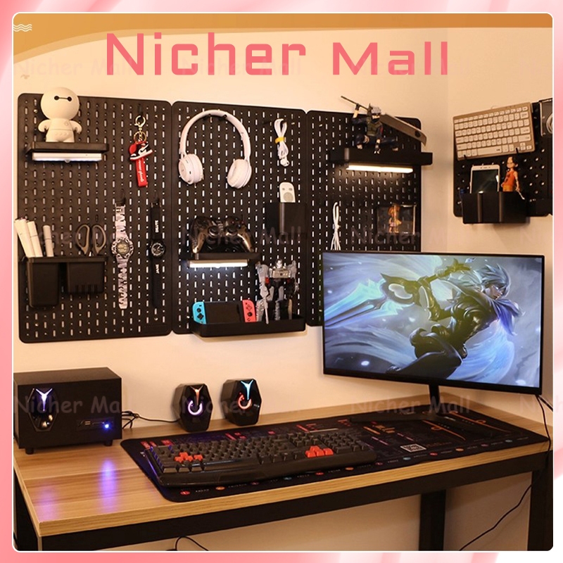DIY Pegboard Wall Organizer ไม่มีการเจาะตกแต่ง Board Gaming ตกแต่งห้องผนังโต๊ะจัดระเบียบ Fit IKEA SKACIS