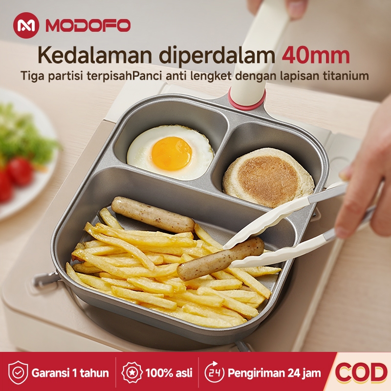 MODOFOกระทะไข่เจียวสามหลุมไข่ทอดเคลือบไม่ติดกระทะอาหารเช้า