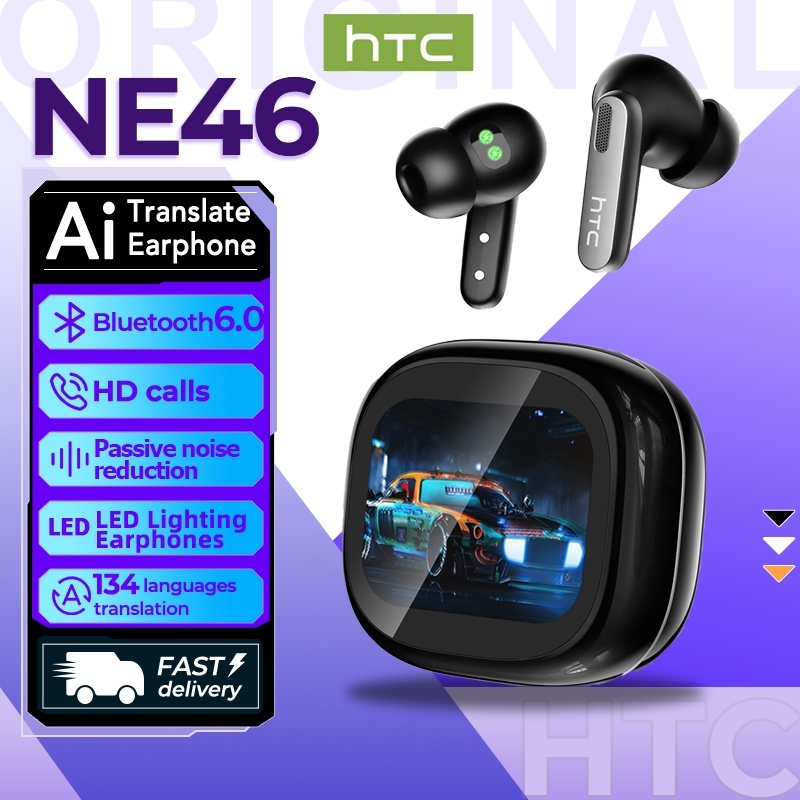 HTC NE46 หูฟังแปลภาษา AI หูฟัง AI แปล เครื่องวัดอัตราการเต้นของหัวใจ Bluetooth 6.0 บลูทูธไร้สาย หน้าจอสัมผัส LED ระบบตัดเสียงรบกวน ENC เซ็นเซอร์วัดระดับออกซิเจนในเลือด AMSR กันน้ำ HIFI
