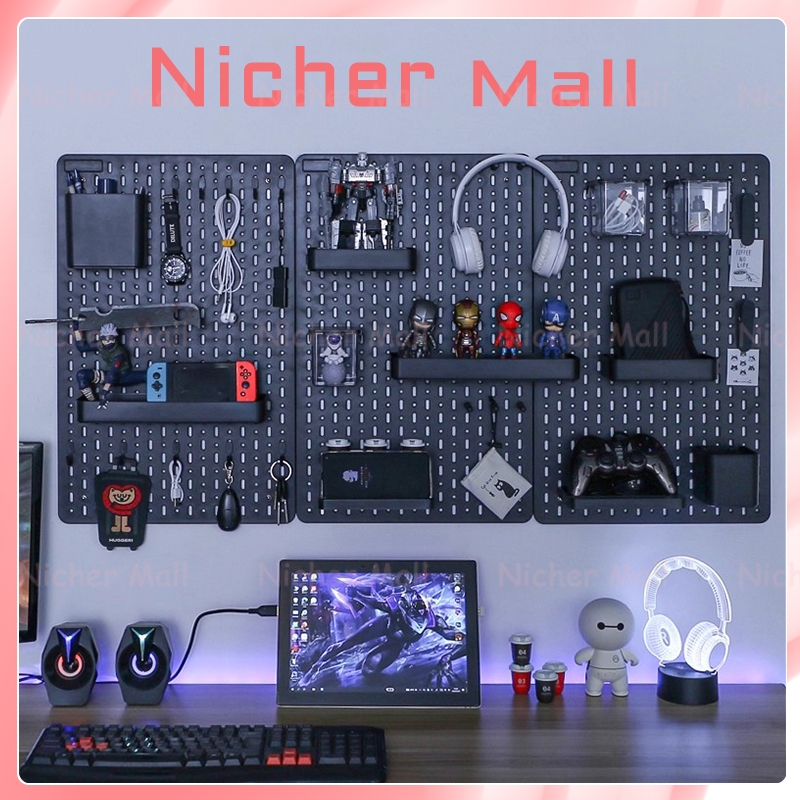 DIY Pegboard Wall Organizer ไม่มีการเจาะตกแต่ง Board Gaming ตกแต่งห้องผนังโต๊ะจัดระเบียบ Solid สองด้าน Fit IKEA SKACIS