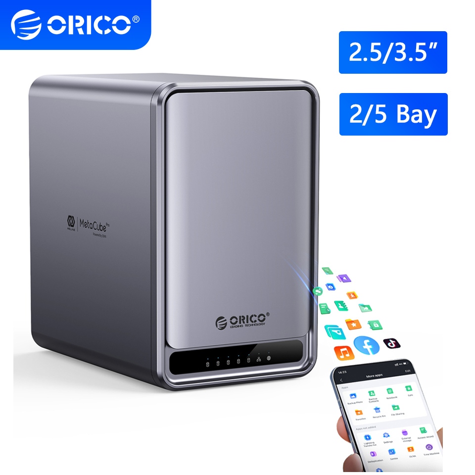 100% Original ORICO 2/5 Bay NAS 2.5/3.5 นิ้ว HDD SSD Enclosure Cloud เครือข่ายแนบการจัดเก็บ Server ฮ