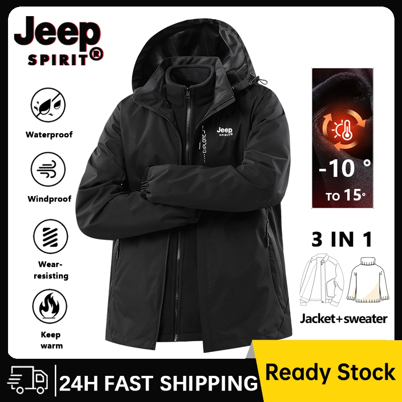 JEEP SPIRIT Winter 3-in-1 เสื้อกันลมและกันน้ำ อุ่นสำหรับการปีนเขาและการทำกิจกรรมกลางแจ้ง