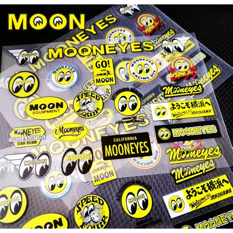 1 ชุด Mooneyes Racing กันน้ํารถสติกเกอร์จัดแต่งทรงผมสําหรับกันชนหน้าต่าง Scratch-Proof Moon Decal Decor
