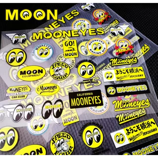 1 ชุด Mooneyes Racing กันน้ํารถสติกเกอร์จัดแต่งทรงผมสําหรับกันชนหน้าต่าง Scratch-Proof Moon Decal Decor