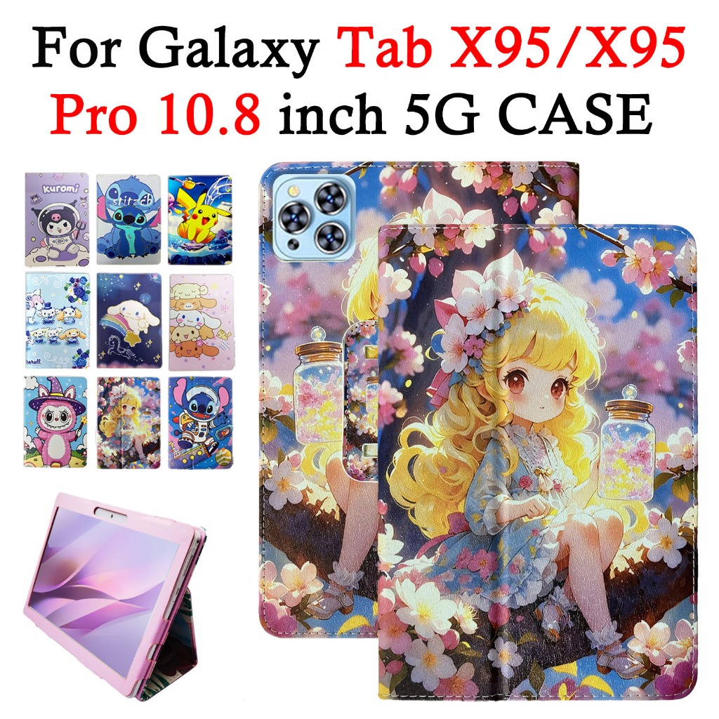 สําหรับ Galaxy Tab X95 2024 10.8 นิ้วน่ารักการ์ตูน X95 Pro 5G คุณภาพสูง PU หนังขาตั้งพลิกกรณีแท็บเล็
