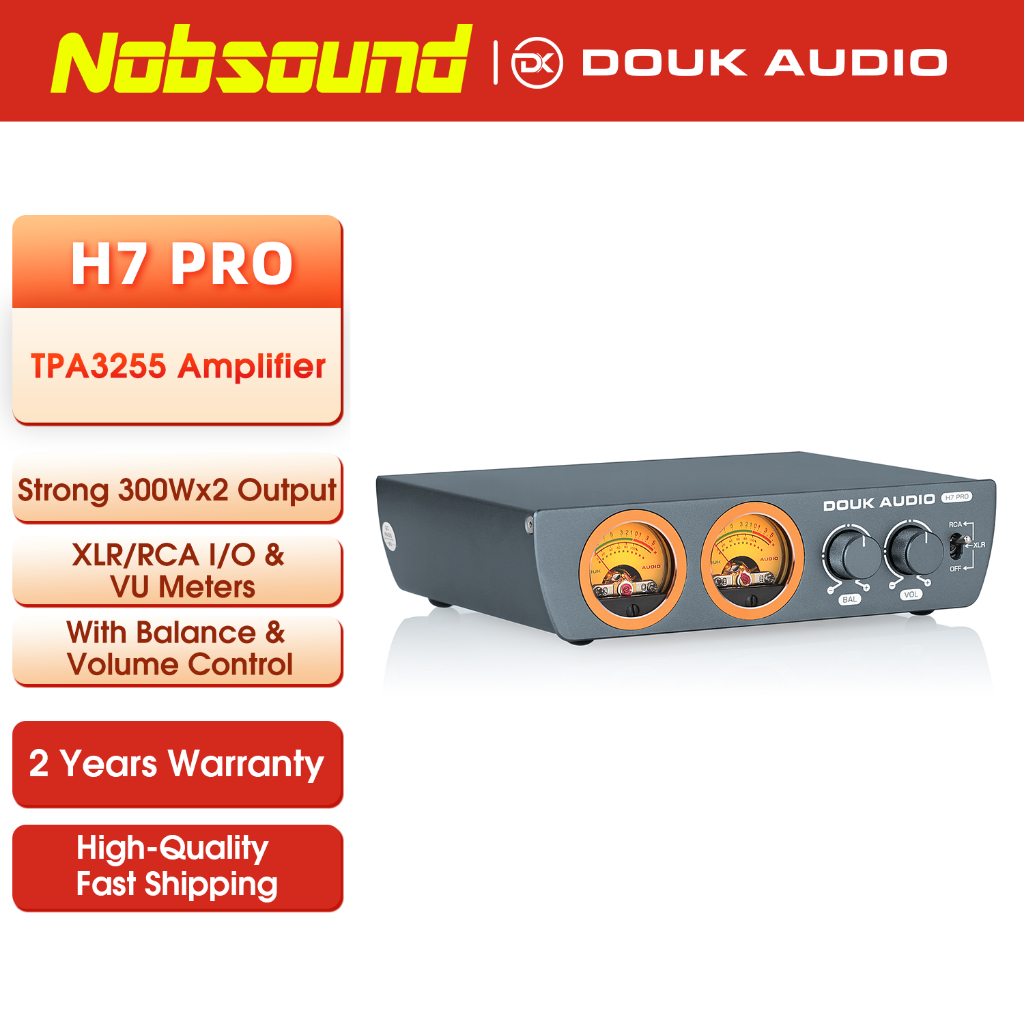 Douk เครื่องขยายเสียงดิจิตอล H7PRO TPA3255 พร้อมมิเตอร์ VU 300W แอมป์พลังงานสเตอริโอ สําหรับบ้าน