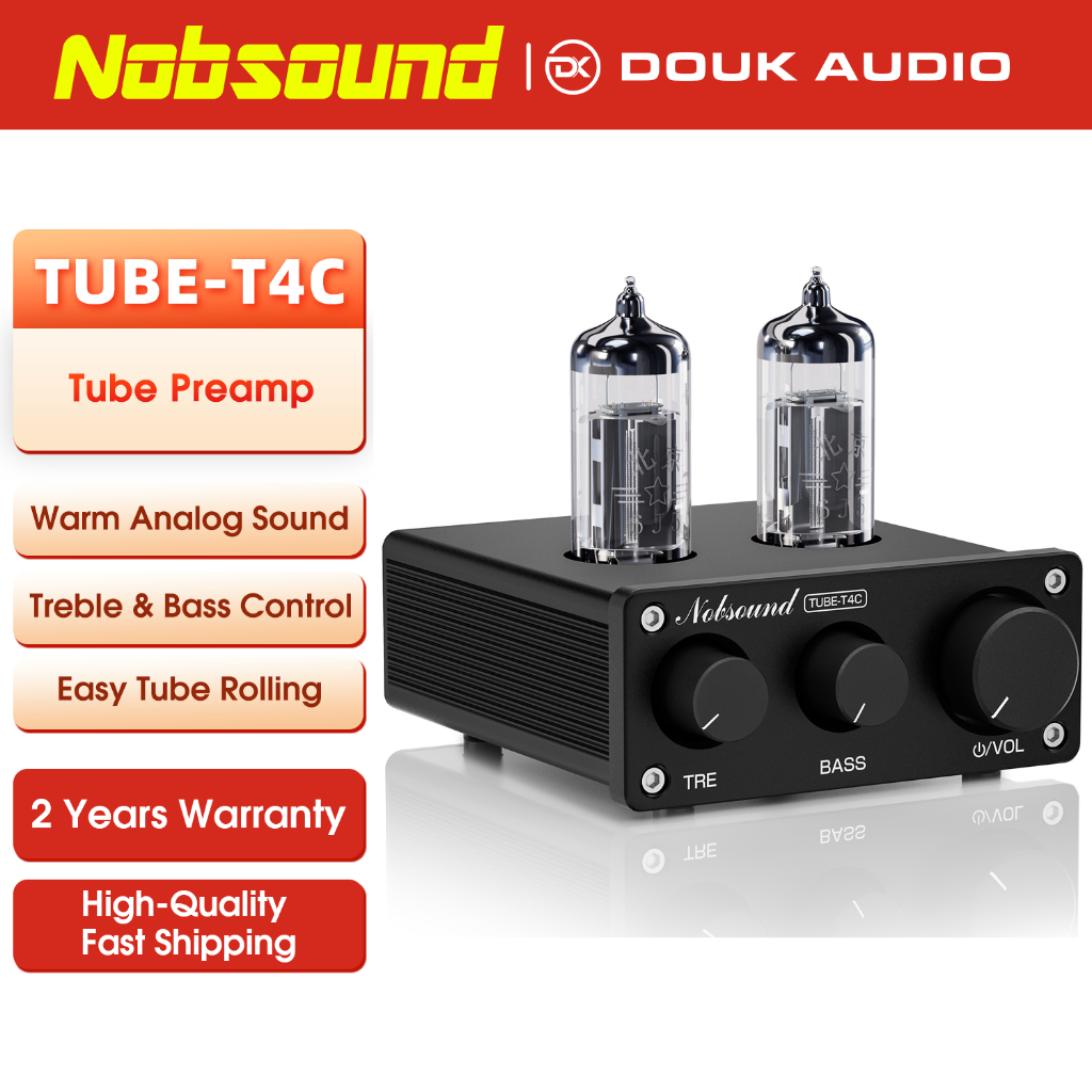 Nobsound Tube-T4C Mini Vacuum Tube Preamp HiFi Stereo Audio Preamplifier w/Treble Bass Control