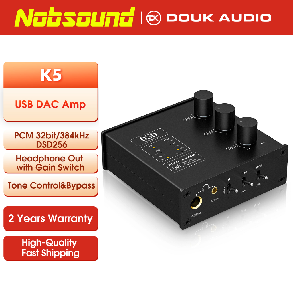 Douk Audio K5 USB DAC เครื่องขยายเสียงหูฟัง สีดำ ขนาด 95x50x92 มม.