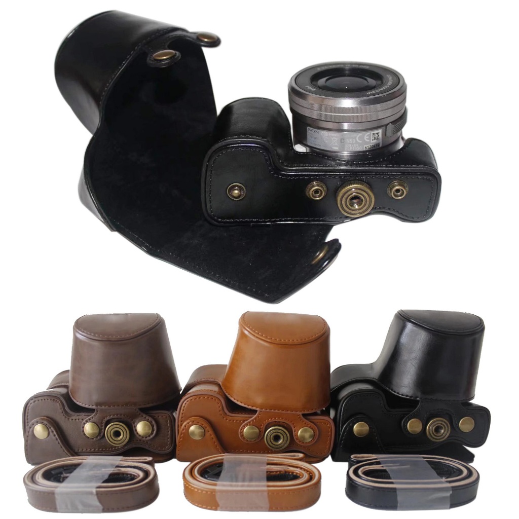 Leather Camera Protect case สายกระเป๋าสําหรับ Sony A6100 A6300 A6400 พร้อมเลนส์ 16-50 มม.