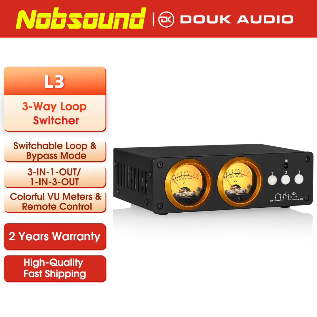 Douk เสียง L3 3 ใน 1 ออก RCA Switcher 3 ช่องสเตอริโอ Audio Loop Switcher พร้อม VU เมตร RCA เลือกกล่อ