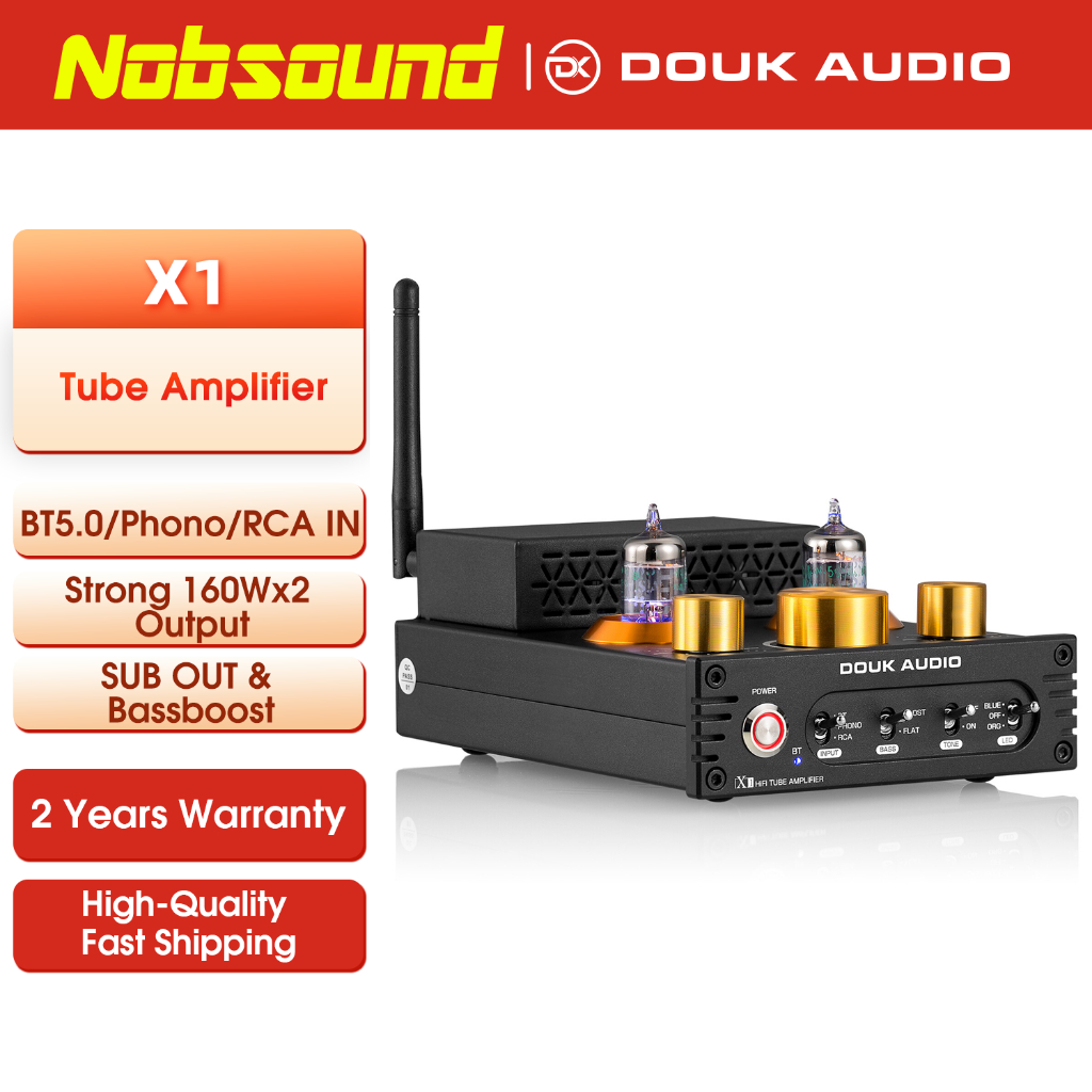Douk Audio X1 เครื่องขยายเสียงสูญญากาศบลูทูธ สําหรับเครื่องเล่นแผ่นเสียง 160Wx2