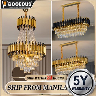GOGEOUS Crystal Chandelier Ceiling Light LED 3 Colors Pendant Lights Adjustable Ceiling Drop Lamp For Living Room Hotel