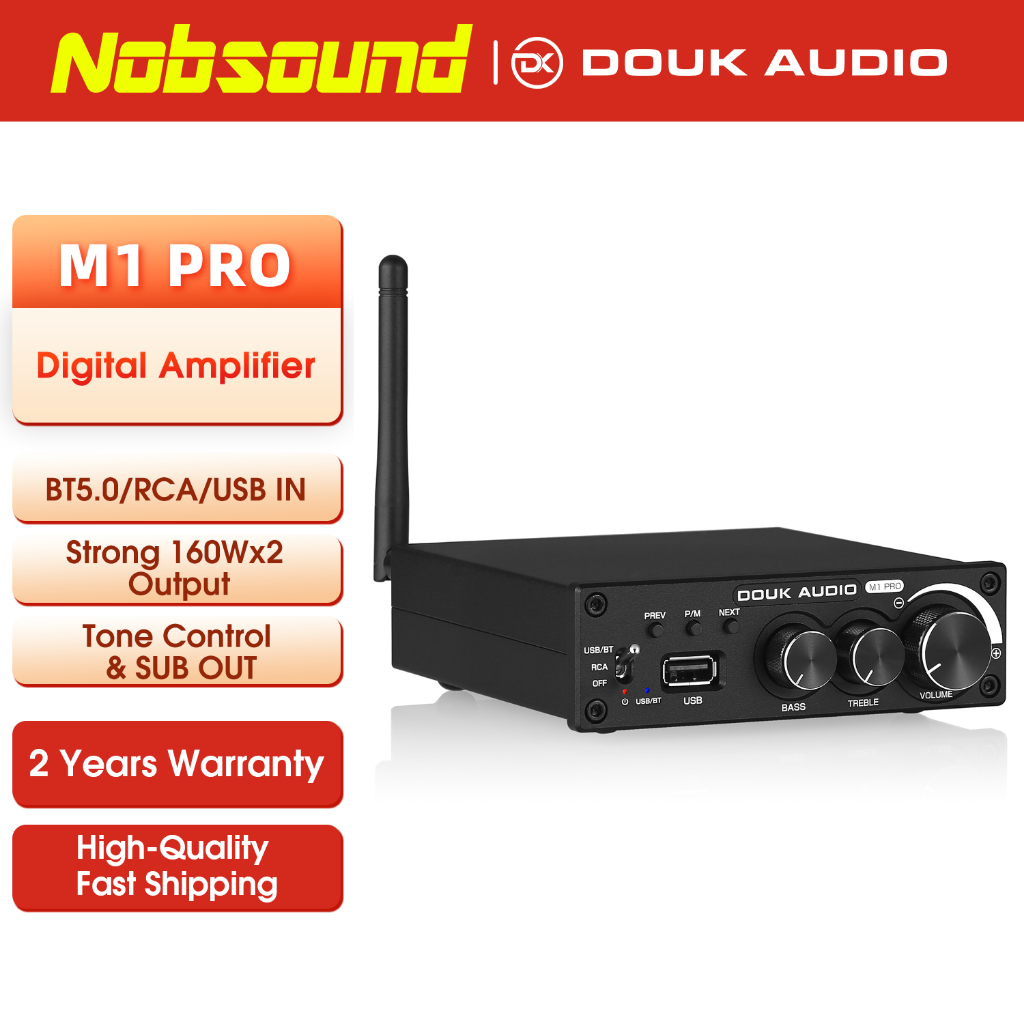 Douk Audio M1 PRO HiFi Bluetooth 5.0 เพาเวอร์แอมป์สเตอริโอ Amp สําหรับซับวูฟเฟอร์เครื่องเล่น USB 160W2