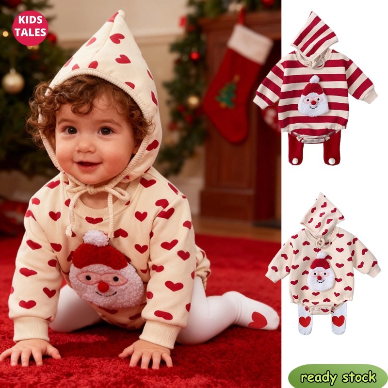 ชุดเสื้อผ้าเด็กสไตล์เกาหลีสำหรับทารก ออกแบบสำหรับเทศกาลคริสต์มาสและฤดูหนาว ชุดรอมเปอร์แขนยาว