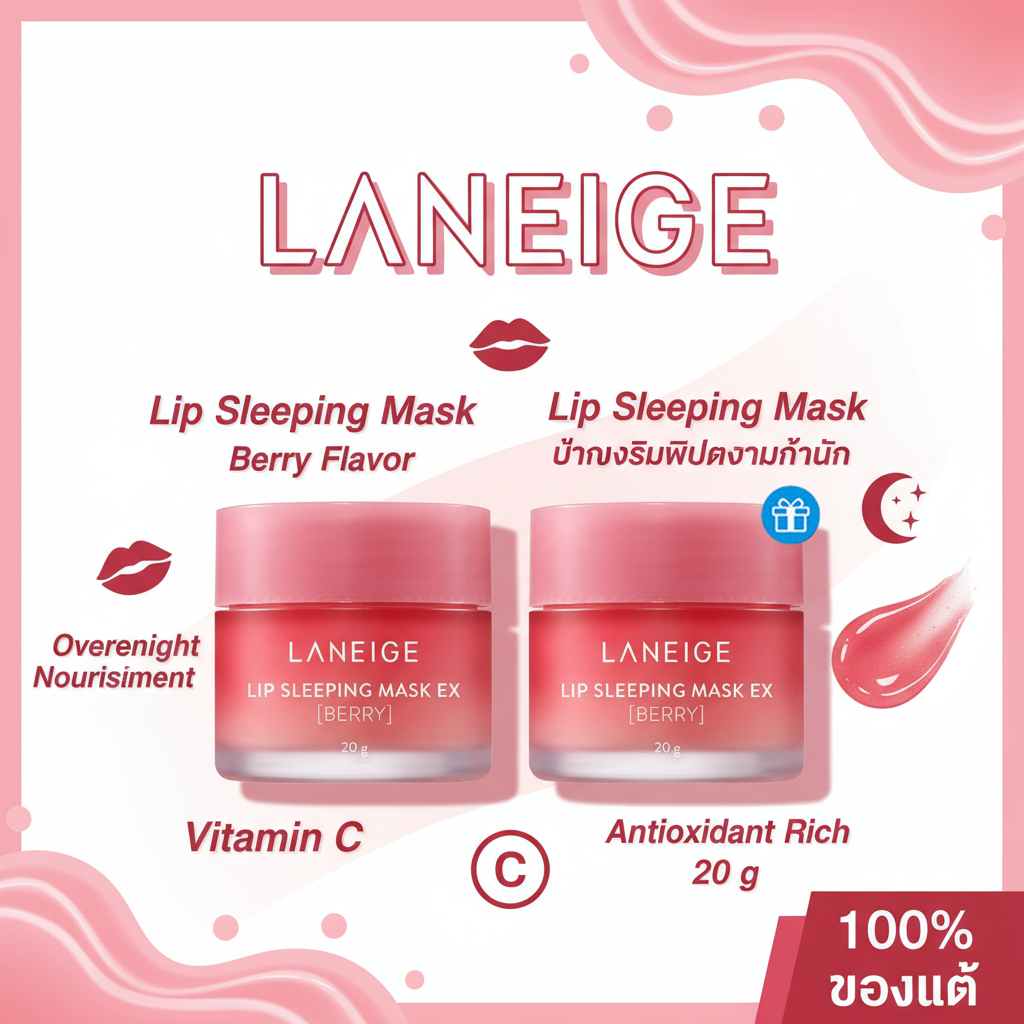 （ซื้อ1แถมฟรี1）LANEIGE Lip Sleeping Mask (Berry) 20g ลาเนจ ลิป สลีปปิ้งมาส์ก กลิ่นเบอร์รี่