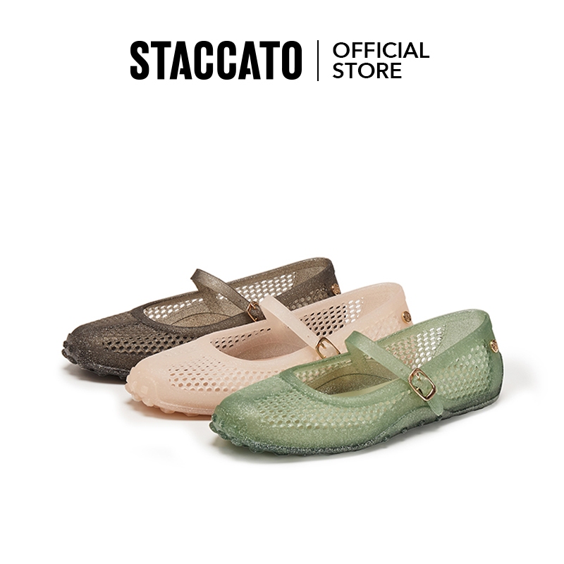 <Mist puff> (ขนาดใหญ่)Staccato Women's Mary Jane Jelly Shoes รองเท้า คัชชูเจลลี่  รองเท้าส้นแบนนุ่มสบาย CT013