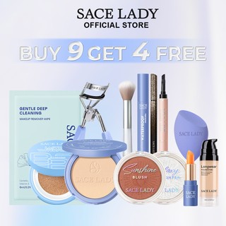 SACE LADY Waterproof Makeup Set 13Pcs Face Powder+Tinted Lip Balm+Mascara+Eyebrow Make up+Highlight+Powder Brusher + BB cushion + Concealer+ Eyelash Curler
