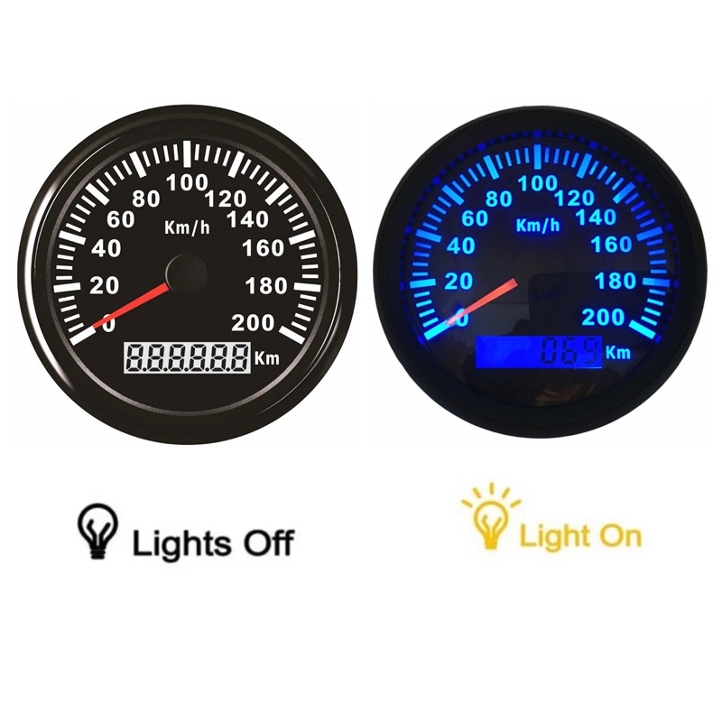 0-200Km/H Blue Backlight GPS Speedometers 85 มม.สีขาวความเร็ว Mileometers เครื่องมือ 9-32 V แรงดันไฟ