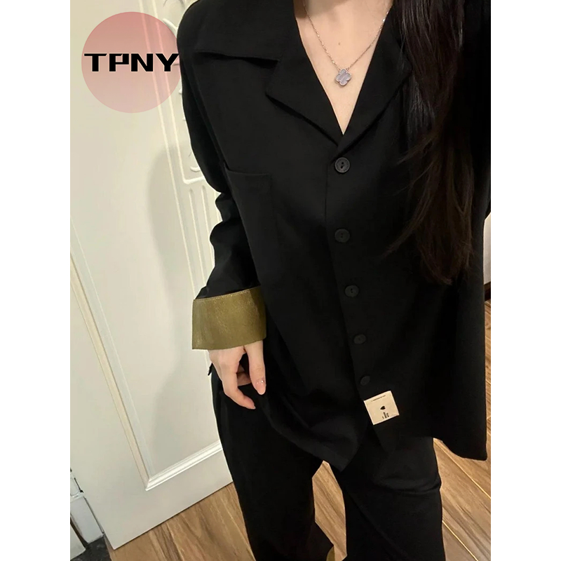 [TPNY] FASHION LOUNGEWEARชุดพยัคฆ์เสื้อนุ่มสำหรับผู้หญิง ทำจากวูลเวล벳ทองตัดกัน เหมาะสมในฤดูใบไม้ร่วงและฤดูหนาว