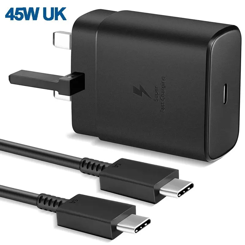 Samsung 45W UK Plug Super Fast Charger Adapter สําหรับ Galaxy S25 S24 S20 S21 S22 S23 Ultra FE Z พลิ