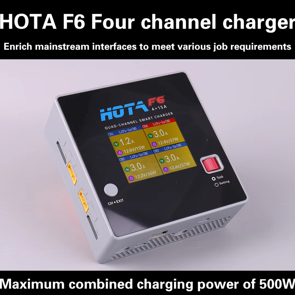 HOTA F6 Smart Balance Charger 4x250W/15A สําหรับ Lipo LiIon NiMH แบตเตอรี่ Type-C สําหรับเครื่องบิน