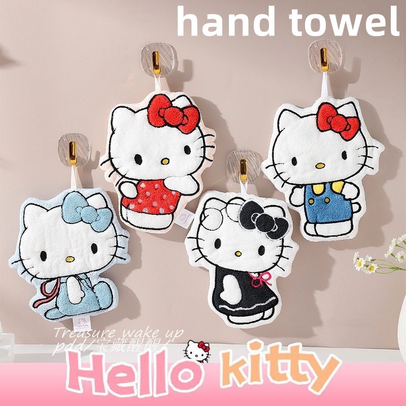 การ์ตูน hellokitty Hello Kitty Hand Towel Hangable Coral Fleece Double หนา Children Towel Hand Towel