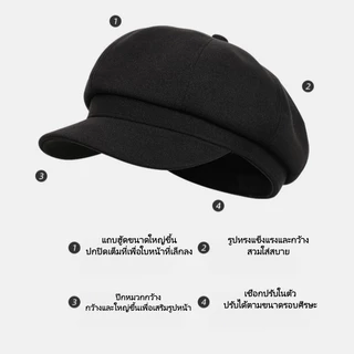 Halo studio พร้อมส่ง🔥หมวกเบเร่ต์ขนสัตว์สไตล์ย้อนยุค ปีกสั้น เสริมใบหน้า หมวกจิตรกรขนาดเล็ก หมวก Maillard