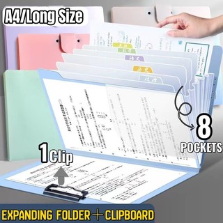 Long/A4 Size Expanding File Folder With Clipboard Folder Organizer 8 Pockets Document Storage