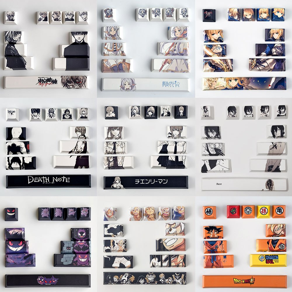 Reze Keycaps โปรไฟล์เชอร์รี่ PBT Dye Sublimation Chainsaw Man Keycaps อะนิเมะสร้างสรรค์ 12pcs ระเบิด Reze Kaneki Ken Miku Gengar Frieren Luffy Saber Zaku Makima Keycaps