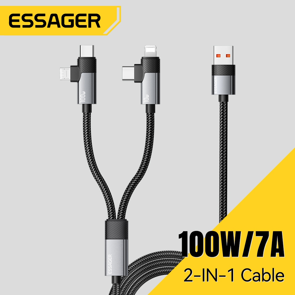 Essager 2 IN 1 สายชาร์จเร็ว PD 100W สายเคเบิลข้อมูลมัลติฟังก์ชั่นสําหรับ iP Android