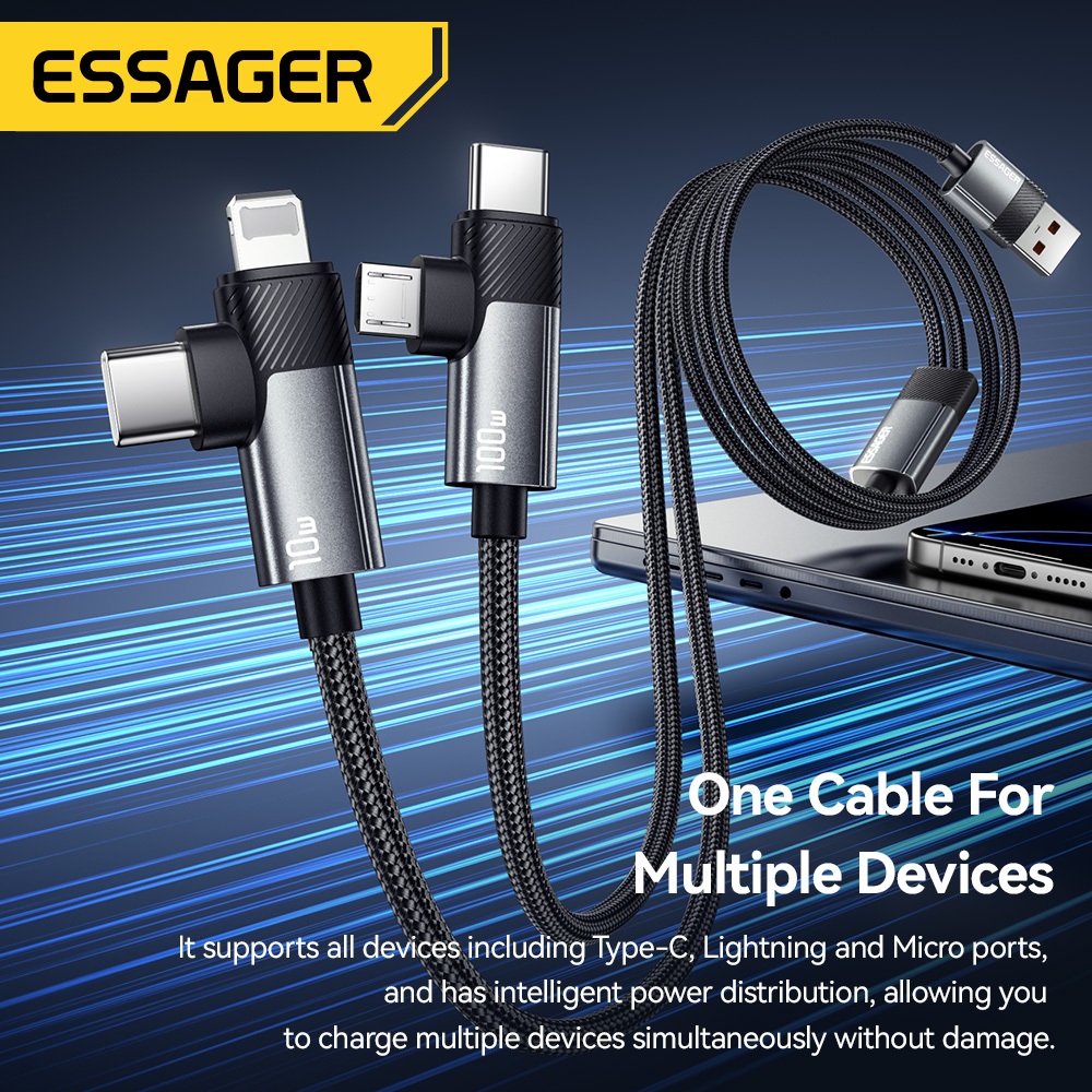 Essager 2 IN 1 สายชาร์จเร็ว PD 100W สายเคเบิลข้อมูลมัลติฟังก์ชั่นสําหรับ iP Android - รูปที่ 5
