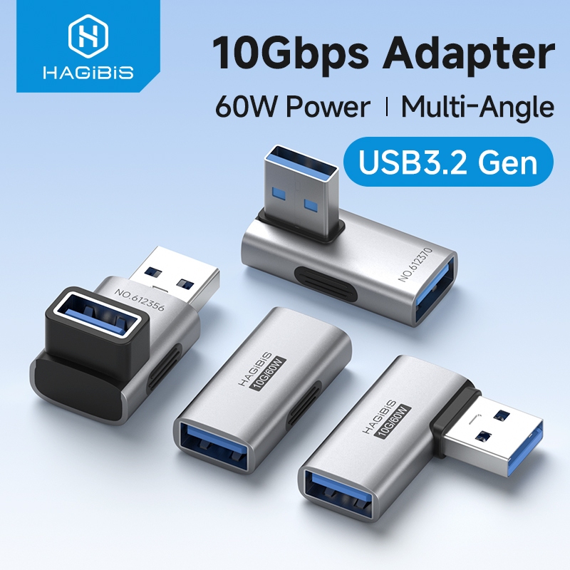 Hagibis USB 3.2 อะแดปเตอร์ 90 องศามุมขวา USB ขั้วต่อชายกับหญิง OTG อะแดปเตอร์สายเคเบิล Extender สําหรับแล็ปท็อป Charger PC