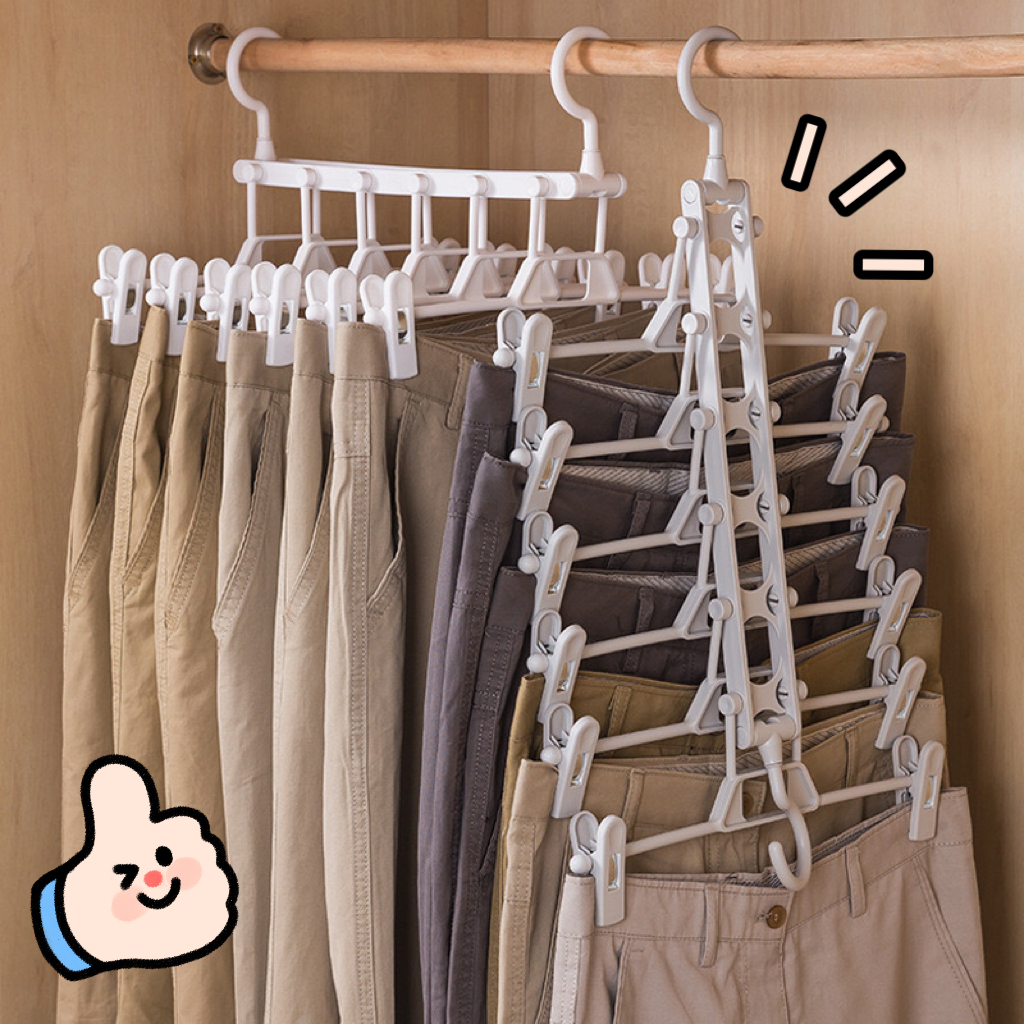 ไม้แขวนเสื้อ ที่หนีบกางเกง ไม้หนีบผ้า มี 2 สี hangers for clothes 6in1 ช่วยประหยัดพื้นที่ รับน้ำหนักได้เยอะ