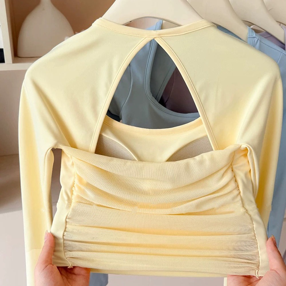 เสื้อกีฬาแขนยาวผู้หญิงพร้อมแผ่นรองหน้าอก, ชุดโยคะ, เครื่องแต่งกายออกกําลังกายฝึกซ้อมพิลาทิส, วิ่ง