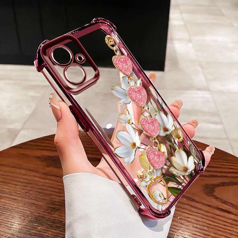 SAMSUNG YBDเคสโทรศัพท์สําหรับSamsung Galaxy A07 A06 A03 A04 A05 A04E F04 M04 A042F M05 F05 A03 Core A04 Core A032F Soft Shell Anti Drop BorderสีขาวRoseสร้อยข้อมือ