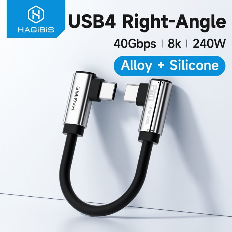 Hagibis สาย USB C แบบสั้น Dual L Shape C ถึง C มุมขวา 90 องศา Type-C ชาร์จเร็ว 40Gbps สําหรับ iPhone 17 แล็ปท็อป SSD