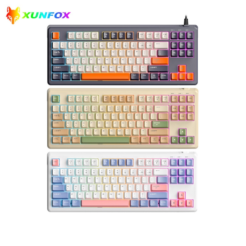 XUNFOX K60 คีย์บอร์ดแบ็คไลท์แบบมีสายเวอร์ชั่นไทย RGB เอฟเฟกต์แสงตามหลักสรีรศาสตร์สําหรับ E-Sport & O
