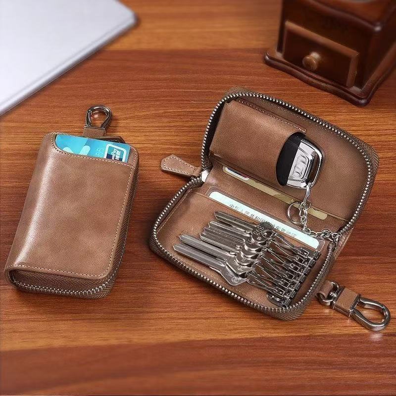 ผู้ถือกุญแจรถบุรุษผู้ถือบัตรกระเป๋าสตางค์คีย์กระเป๋ากระเป๋าออแกไนเซอร์ที่มี6ตะขอพวงกุญแจ3ช่องเสียบกา