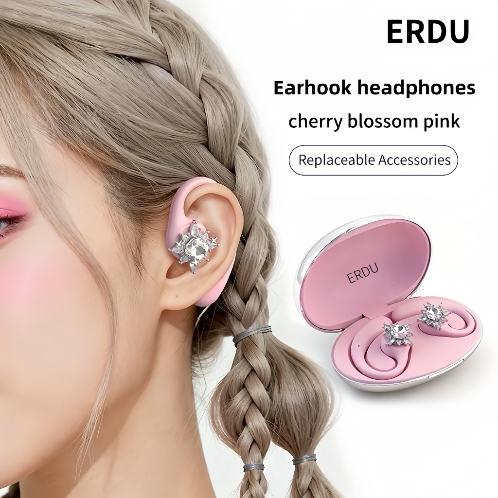 【ERDU】Sakura Pink หูฟังแบบเปลี่ยนได้พร้อมอุปกรณ์เสริมหลากหลายสำหรับผู้หญิง หูฟังไร้สายบลูทูธ 6.0 Act
